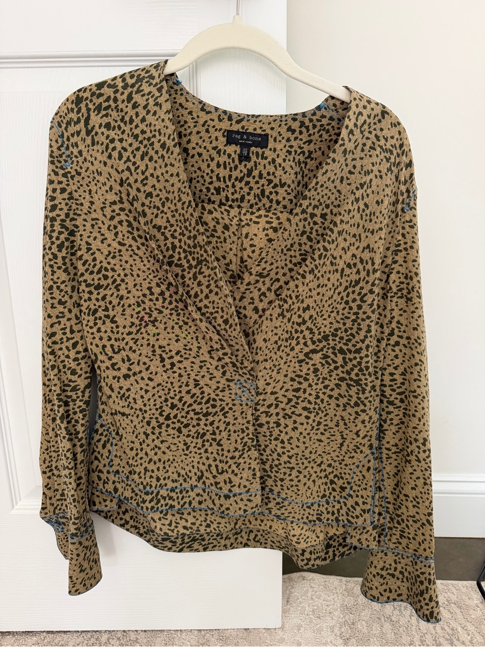 rag & bone Camel and Black Leopard Print V-Neck Blouse XS